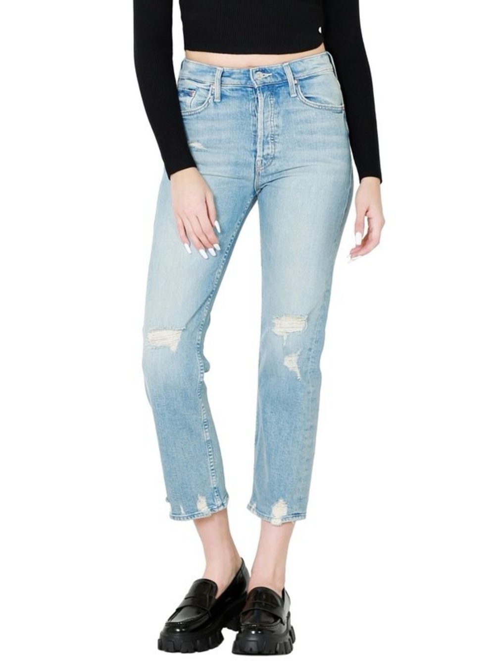 MOTHER Denim Superior Tomcat Jeans in Confession Light Blue Cropped Jeans - 26